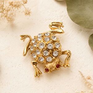 Vintage Signed ROMAN Rhinestone Frog Brooch